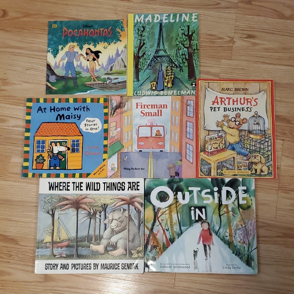 Children's Book Collection 7pc Lot Where The Wild Things Are Madeline Pocahontas